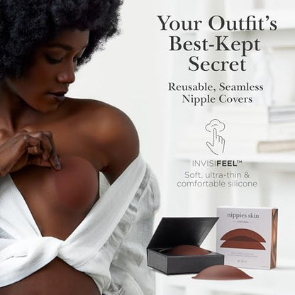 Nippies Nipple Covers for Women - Sticky Adhesive Silicone Pasties - Reusable Pasty Nipple Cover with Travel Box