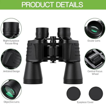 20x50 Binoculars for Adults,Compact Binocular High Power Easy Focus with Low Light Vision,Waterproof Binoculars for Bird Watching,Performances,Hunting,Sports Games,Travel with Carrying Bag