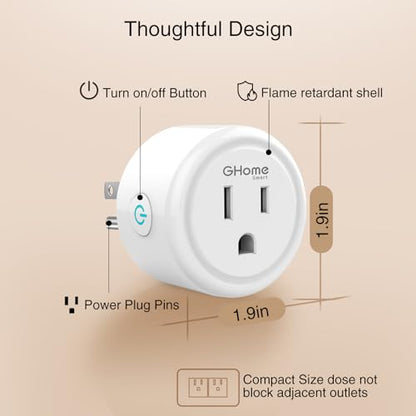 Smart Plug, GHome Smart WiFi Plugs Work with Alexa and Google Home, Smart WiFi Outlet with Remote Control and Timer Function, 2.4GHz Wi-Fi Only, No Hub Required, ETL FCC Listed