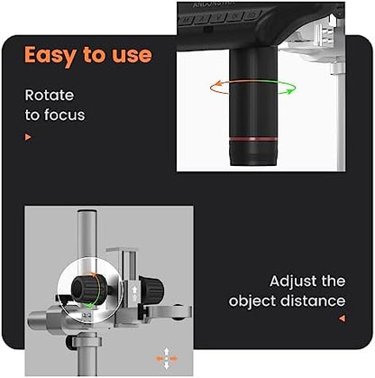 Andonstar AD407 Pro 3D HDMI Soldering Digital Microscope with Pro Metal Stand 4MP UHD and 7 inch Adjustable LCD Screen USB Video Microscopes for Phone Repairing SMT SMD DIY