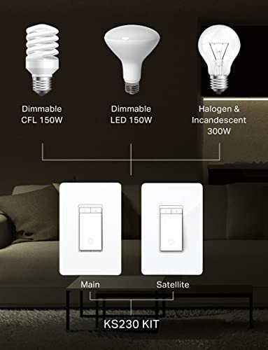 Kasa Smart 3 Way Dimmer Switch KIT, Dimmable Light Switch Compatible with Alexa, Google Assistant and SmartThings, Neutral Wire Needed, 2.4GHz, ETL Certified, No Hub Required, White (KS230 KIT v2)
