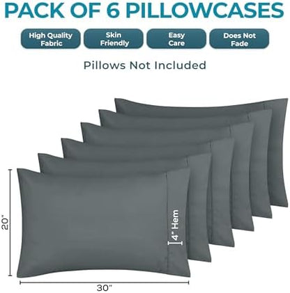 Utopia Bedding Pillow Cases Queen Size 6-Pack – Soft Brushed Microfiber – Envelope Closure – Perfect for Hospitals, Hotels, Guest Rooms – Oeko-TEX Certified, 20x30 Inches (Grey)