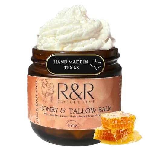 Handmade Honey & Tallow Balm- 100% Grass Fed Beef Tallow for Skin Care- 100% Natural Whipped Tallow Balm- Sensitive & Dry Skin, Eczema, Psoriasis- 2 FL. oz