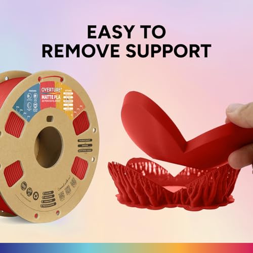 OVERTURE Matte PLA 3D Printer Filament 1.75mm, Matt Surface & Low Warping Filament 1kg Spool (2.2 lbs), Accuracy +/- 0.02 mm, Fit Most FDM Printers (Matte Brick Red)
