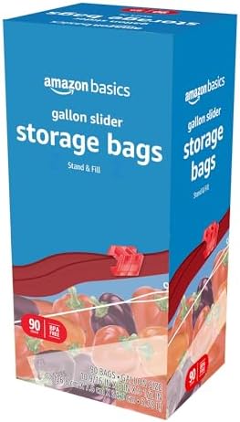Amazon Basics Slider Gallon Food Storage Bags, Stand & Fill, 90 Count (Pack of 2)