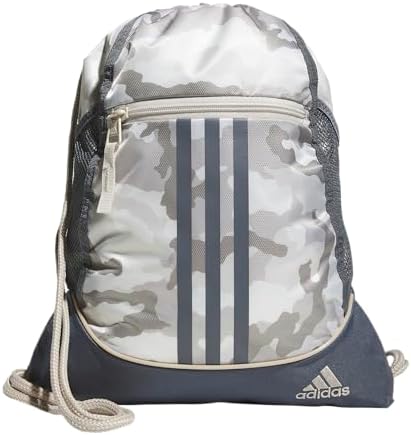 adidas Alliance Sackpack, Drawstring Backpack, Lightweight Small Gym Bag for Women and Men, Camouflage Wonder Beige/Onix Grey/Alumina Beige, One Size
