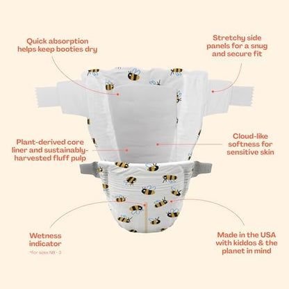 Hello Bello Premium Diapers Size 1, Balloon Buddies & Crosshatch Cuties Designs, 82ct Club Box