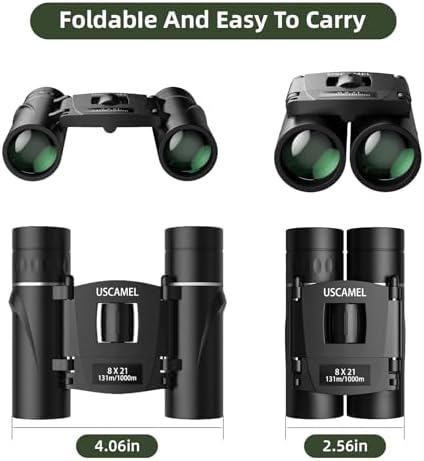 USCAMEL Binoculars for Adults and Kids 8×21 High Powered Compact Binoculars BAK4 Prism Easy Focus - for Bird Watching, Outdoor Use, Hunting, Travel (Black)