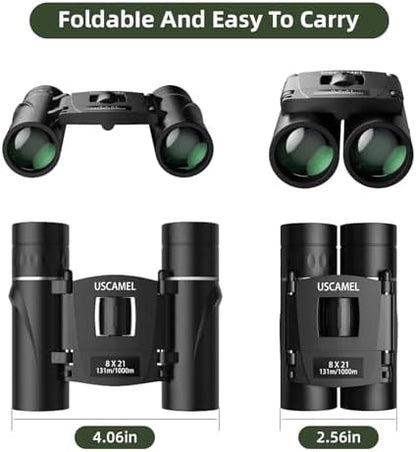 USCAMEL Binoculars for Adults and Kids 8×21 High Powered Compact Binoculars BAK4 Prism Easy Focus - for Bird Watching, Outdoor Use, Hunting, Travel (Black)