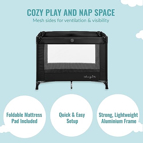 Dream On Me Nest Portable Playard in Black with Carrybag an Shoulder Strap, Lightweight, Packable and Easy Setup Baby Playard, Breathable Mesh Sides and Soft Fabric - Comes with a Removable Padded Mat