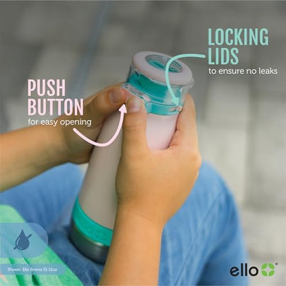 Ello Emma 14oz Vacuum Insulated Stainless Steel Kids Water Bottle with Straw and Built-in Carrying Handle and Leak-Proof Locking Lid for School Backpack, Lunchbox and Outdoor Sports