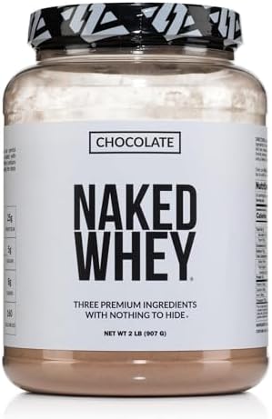 NAKED Whey Chocolate Protein Powder - Only 3 Ingredients - Grass Fed Whey Protein Powder, Organic Chocolate and Organic Coconut Sugar, No GMO, No Soy, and Gluten Free - 24 Servings