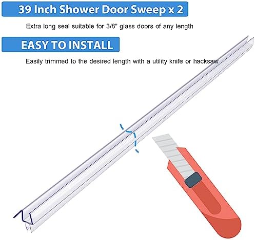2-Pack Butecare Frameless Shower Door Bottom Seal for Glass Doors – Stop Shower Leaks and Create a Water Barrier (3/8” x 39”)