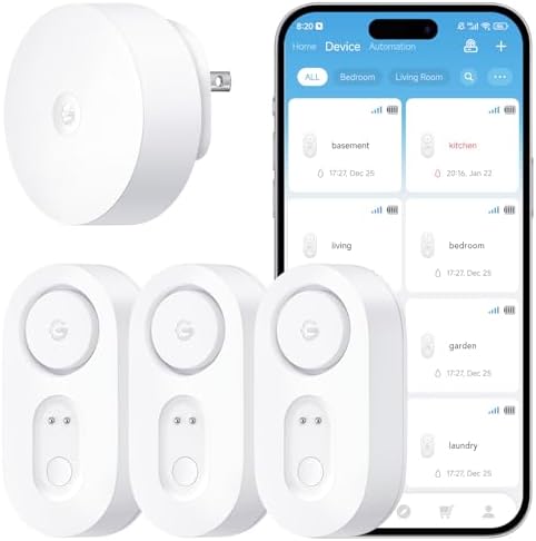 GoveeLife Upgraded Smart Water Leak Detector 1s with 1804ft Ultra-Long Range, WiFi Water Sensor with SMS/Email/APP Push and Sound Alarm,5-Year Battery Life, 3 Pack, Suit for Home, Basement, Kitchen