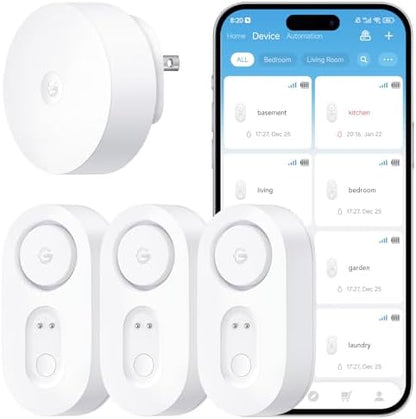 GoveeLife Upgraded Smart Water Leak Detector 1s with 1804ft Ultra-Long Range, WiFi Water Sensor with SMS/Email/APP Push and Sound Alarm,5-Year Battery Life, 3 Pack, Suit for Home, Basement, Kitchen