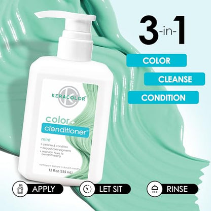 Keracolor Color + Clenditioner 3-in-1 Color-Depositing Conditioner, Gently Cleanses & Conditions, Semi-Permanent Hair Color, 23 Shades, 12 Fl Oz