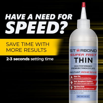 Premium Grade Cyanoacrylate (CA) Super Glue by Starbond - 16 oz. Complete Refill KIT (453g) - Super Fast Thin Adhesive, Precise Application for Woodturning, CA Finish, Woodworking, Hobby Models, Inlay