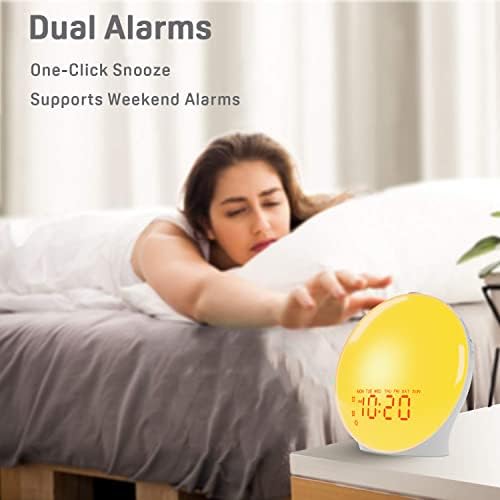 Wake Up Light Sunrise Alarm Clock for Kids, Heavy Sleepers, Bedroom, with Sunrise Simulation, Sleep Aid, Dual Alarms, FM Radio, Snooze, Nightlight, Daylight, 7 Colors, 7 Natural Sounds, Ideal for Gift