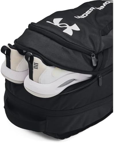 Under Armour Unisex-Adult Hustle 6.0 Backpack, (002) Black/Black/White, One Size Fits Most