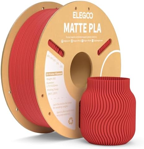 ELEGOO Matte PLA Filament Ruby Red 1KG, 1.75mm 3D Printer Filament Dimensional Accuracy +/- 0.02mm, 1kg Carboard Spool (2.2lbs) for Most FDM 3D Printers