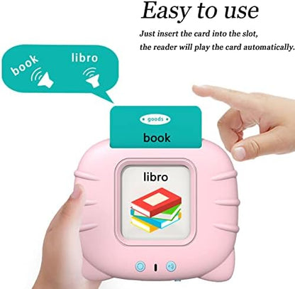 Spanish & English Talking Flash Cards for Toddlers 1 2 3 4 5 6, Audible Toys for Kids to Learn Spanish - 258 Cards and 516 Words(Pink)