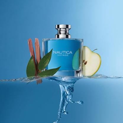 Nautica Voyage Eau De Toilette, Cologne and Fragrance For Men, Fresh, Romantic, Fruity Scent Woody, Aquatic Notes of Apple, Water Lotus, Cedarwood, and Musk Ideal Day Wear, Long Lasting 3.3Fl oz