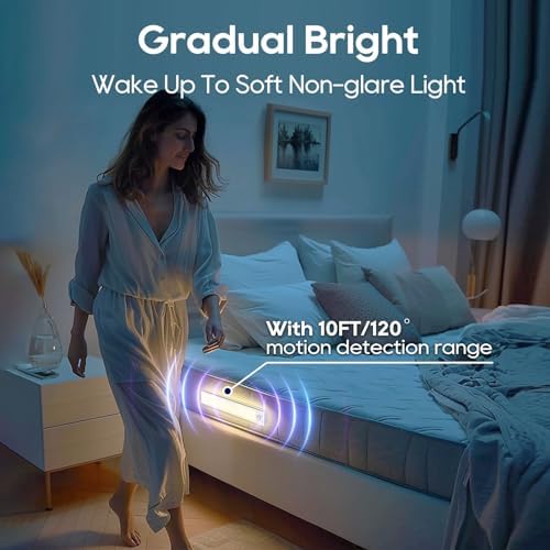 Under Cabinet Lighting, 2 Pack 13 Inch 3 Color Temperatures Motion Sensor Light indoor, USB Rechargeable Under Cabinet Lights, Stick-On Magnetic Closet Light, Wireless Under Counter Lights for Kitchen