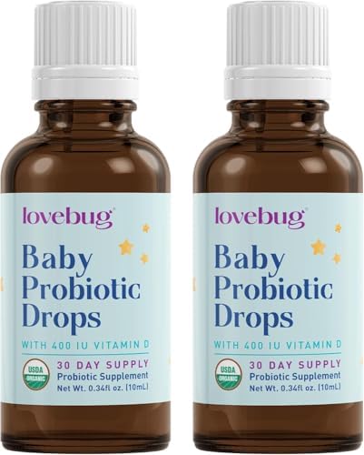 LOVEBUG Baby Probiotic Drops 0-12 Months - Organic Probiotics for Babies & Newborns, Supports Colic, Diarrhea and Infant Constipation Relief, Sugar-Free, Tasteless Liquid, 20ml