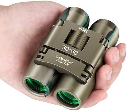 PISEZ 30X60 Compact Binoculars for Adults and Kids，Lightweight Foldable Easy Focus Small Binoculars for Bird Watching Hunting Concert Traveling Theater Opera Sightseeing