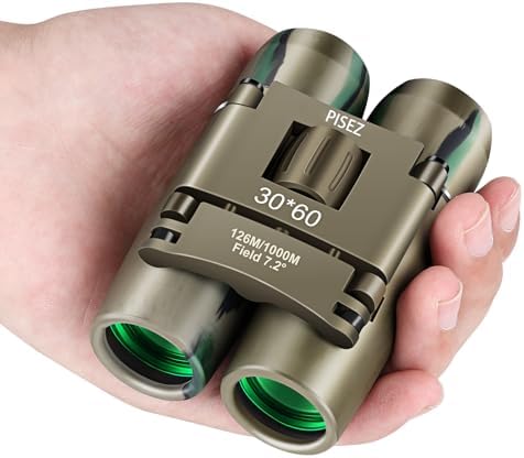 PISEZ 30X60 Compact Binoculars for Adults and Kids，Lightweight Foldable Easy Focus Small Binoculars for Bird Watching Hunting Concert Traveling Theater Opera Sightseeing