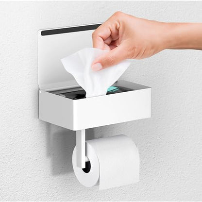 Day Moon™ White Toilet Paper Holder with Shelf - Wipe Holder for Bathroom, Flushable Wipes Dispenser, Toilet Paper and Wipes Holder