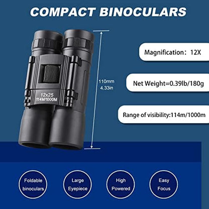 12x25 Compact Binoculars, High Powered Easy Focus Binoculars, Portable Large Eyepiece Binocular for Adults Kids Bird Watching,Opera Concert, Travel, Hiking, Outdoor Scenery, Football Game