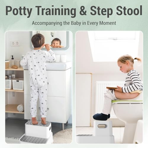 2 Step Stools for Kids,Toddler Step Stool for Bathroom Sink,No-Slip Double up Stepping for Toddlers Bathroom, Multifunctional Toilet Potty Stool for Kids,Toilet Potty Training(2 Packs)