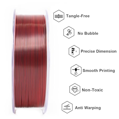 GIANTARM Tri-Colors Silk Pla Filament, Shiny Pla 3D Printer Filament 1.75mm +/-0.03mm, 1Kg (2.2lbs) Spool, Vacuum Packaging (Red+Gold+Black)