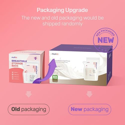 Nuliie 300 Pcs Breastmilk Storage Bags, 8 OZ Breast Milk Storing Bags, BPA-Free, Milk Storage Bags with Pour Spout for Breastfeeding, Self-Standing Bag, Space Saving Flat Profile