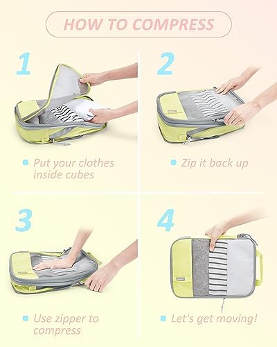 BAGSMART 6 Set Compression Packing Cubes - Lightweight Travel Essentials, Durable Luggage Organizer