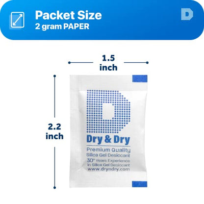 Dry & Dry 2 Gram [500 Packets] Silica Gel Packets Desiccants, Silica Packets - Rechargeable Silica Gel Packs, Silica Gel Packets, Desiccants Packets, Silica Gel