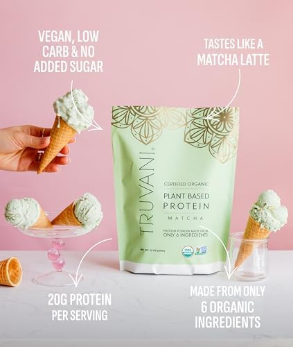 Truvani Vegan Pea Protein Powder | Matcha | 20g Organic Plant Based Protein | 10 Servings | Keto | Gluten & Dairy Free | Low Carb | No Added Sugar