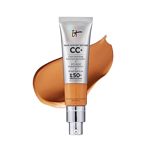 IT Cosmetics CC+ Cream - Full-Coverage Foundation With SPF 50, Color Corrector & Anti-Aging Serum, Formulated With Niacinamide & Hyaluronic Acid, Natural Finish, For All Skin Types, 1.08 fl oz