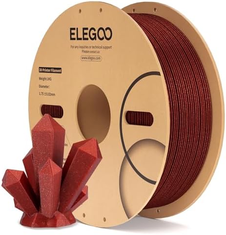 ELEGOO PLA Filament 1.75mm Sparkle Red 1KG, Glitter Twinkling 3D Printer Filament Dimensional Accuracy +/- 0.02mm, 1kg Spool(2.2lbs) Fits for Most FDM 3D Printers