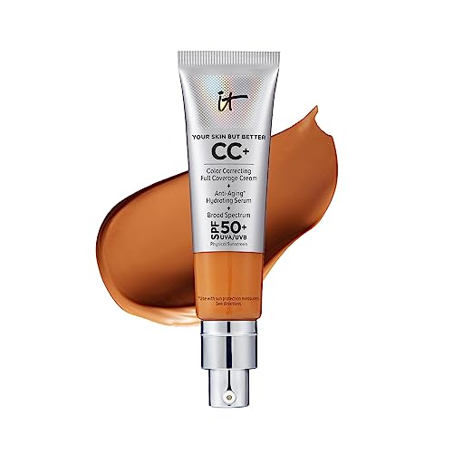 IT Cosmetics CC+ Cream - Full-Coverage Foundation With SPF 50, Color Corrector & Anti-Aging Serum, Formulated With Niacinamide & Hyaluronic Acid, Natural Finish, For All Skin Types, 1.08 fl oz