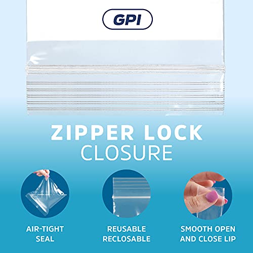GPI Case of 1000 3" X 4" Clear Plastic Reclosable Zip Bags - Bulk 2 Mil Thick Strong & Durable Poly Baggies with Resealable Zipper Top Lock & Write-on White Block, for Storage, Packaging & Shipping