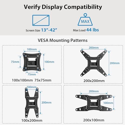 Pipishell Full Motion TV Monitor Wall Mount Bracket Swivel Tilt Extension Rotation for Echo Show 21/15 and Most 13-42 Inch LED LCD Flat Curved Screen TVs & Monitors, Max VESA 200x200mm up to 44lbs