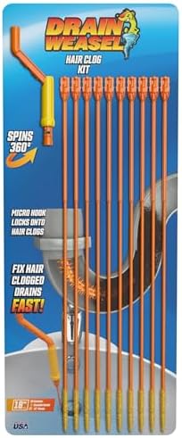 FlexiSnake Drain Weasel Sink Snake Hair Clog Remover Tool, Sink, Pipe, Bathroom, Bathtub Drain Cleaner, 18-inch Long, Flexible, Made in The USA, 10 Pack Wand Refills and Removable Handle