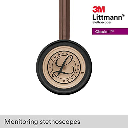 3M Littmann Classic III Monitoring Stethoscope, 5809, More Than 2X as Loud, Weighs Less, Stainless Steel Copper-Finish Chestpiece, 27" Chocolate Tube, Copper Stem and Headset