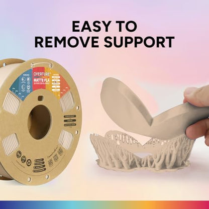 OVERTURE Matte PLA 3D Printer Filament 1.75mm, Matt Surface & Low Warping Filament 1kg Spool (2.2 lbs), Accuracy +/- 0.02 mm, Fit Most FDM Printers (Matte Skin)