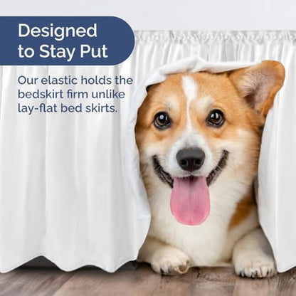 Wrap Around Dust Ruffle Bed Skirt - White - for Queen Size Beds with 15 Inch Drop - Easy Fit Elastic Strap - Adjustable Pleated Bedskirt w/Brushed Fabric - Wrinkle Free - for Women, Men, Kids & Teens