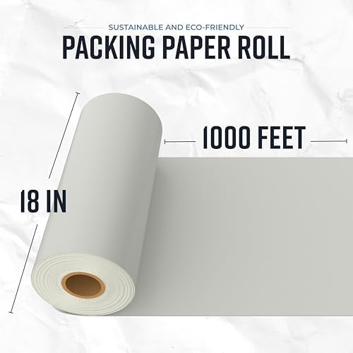 Bryco Goods Large Newsprint Packing Paper Roll - 1000'L x 18”W (700 Sheets 17” Long Equivalent) - USA Made - Newspaper Paper - Packaging, Storage, Shipping & Moving Supplies