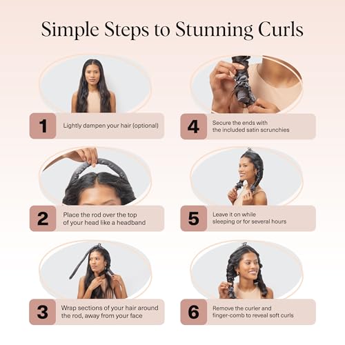Kitsch Satin Heatless Curling Set – Heatless Hair Curler for Women, Hair Curler to Sleep In - with 2 Satin Scrunchies for Overnight Curls – No Heat Damage Styling with Heatless Curler - Charcoal