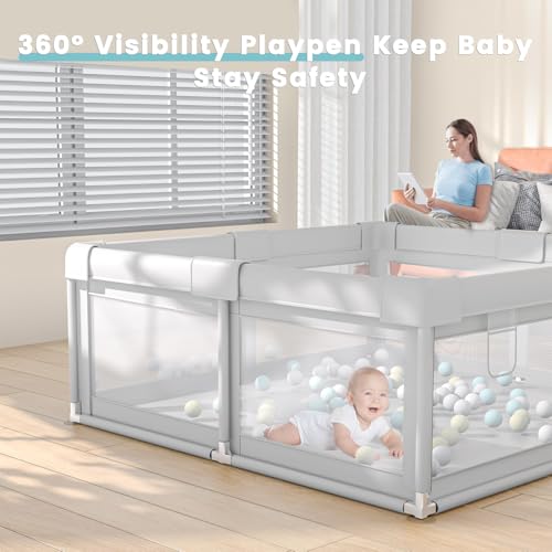 Baby Playpen 50x50 Inch, Play Pens for Babies and Toddlers Baby Fence Baby Play Yards for Indoor & Outdoor with Breathable Mesh Anti-Fall Playpen